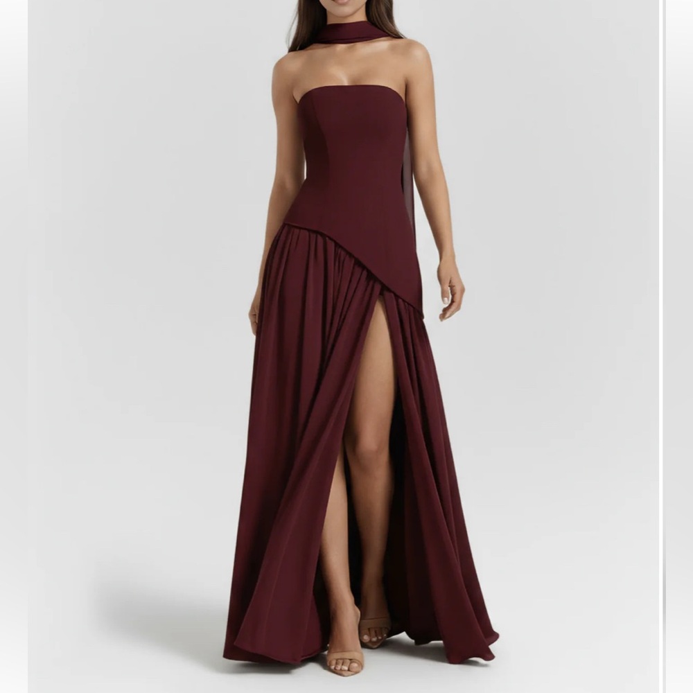 Almond Muse Selena Burgundy Strapless Dress